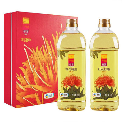 中粮悦润红花籽油1l*2瓶礼盒装物理压榨一级 端午节礼品