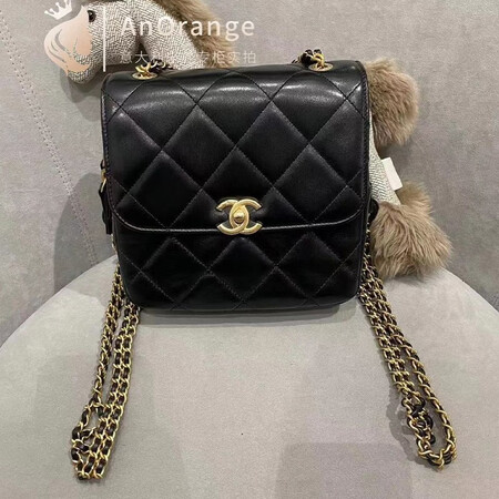香奈儿（Chanel）新款女包黑色菱格纹Ado链条羊皮方块双...