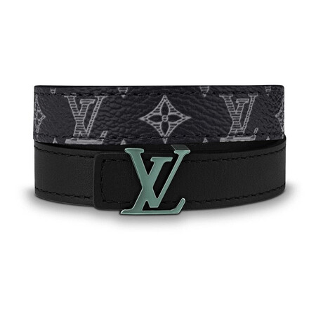 路易威登lv手镯lv initiales 14毫米老花皮革男士双面手镯 绿色代购m