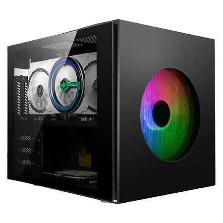 先马sama立方体黑色minimatx电脑小机箱双面钢化玻璃侧透标配两把argb