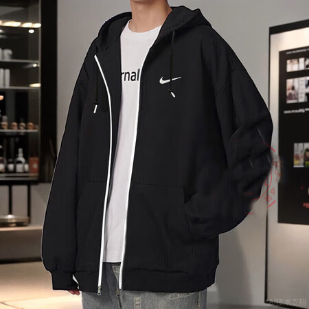 耐克（NIKE）秋季外套运动夹克黑色连帽休闲上衣针织棉质男装...