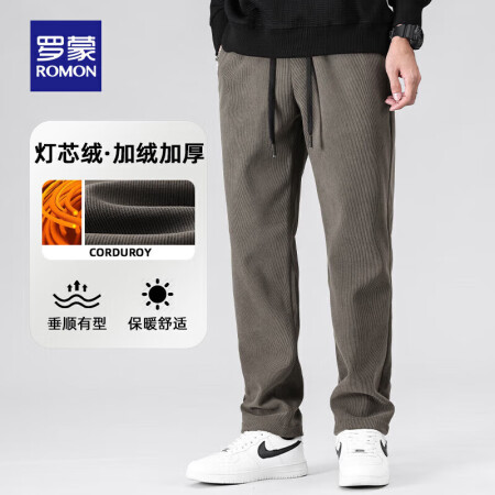 罗蒙（ROMON）灯芯绒休闲裤男2025春秋中青年抽绳腰时尚...
