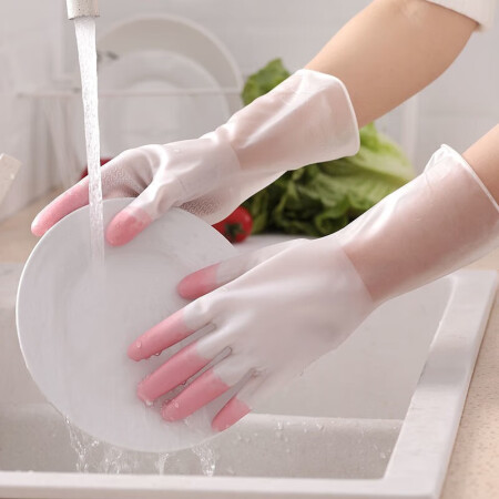 新款四季洗碗手套女厚款防水耐用家务厨房洗菜洗衣服橡胶乳胶塑胶...