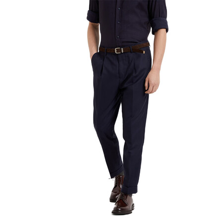 BRUNELLO CUCINELLI/BC男装西装裤深蓝色羊...