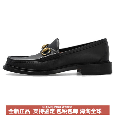 古驰（GUCCI）皮革圆头马衔扣乐福鞋男款黑色 40.5