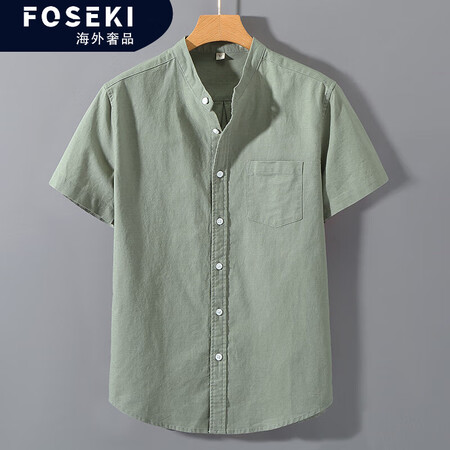 FOSEKI海外高奢亚麻短袖衬衫男士2025年夏季新款宽松立...
