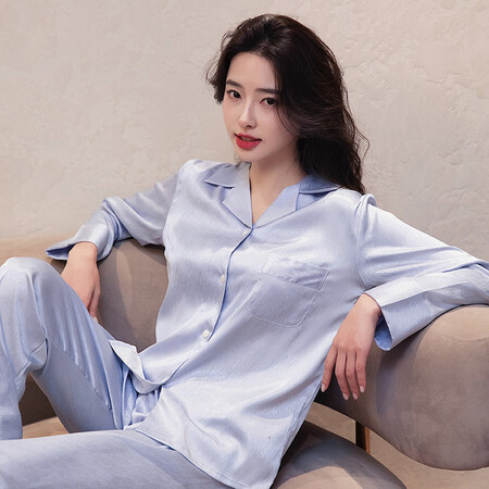 MOKITOUL睡衣女春秋夏性感冰丝薄款长袖法式纯欲可外穿纯...