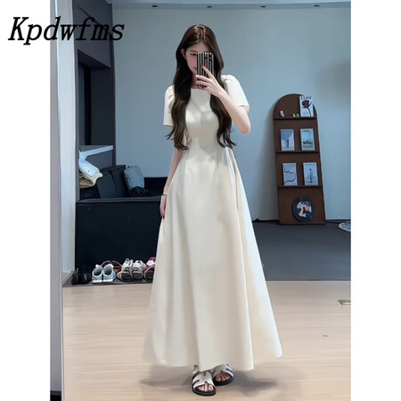 Kpdwfms高端轻奢白色连衣裙子女夏季2025新款茶歇法式...
