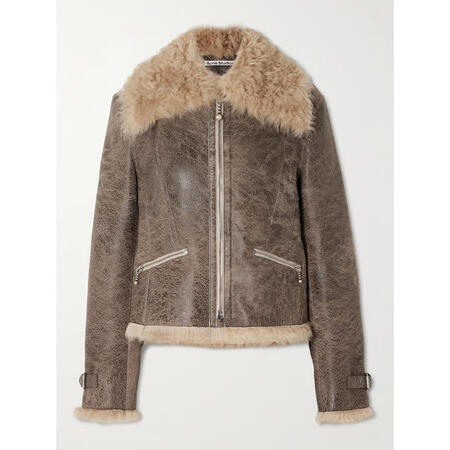 Acne Studios 奢侈品 女士 磨破毛羊皮夹克 灰色...