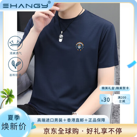 Ehangy国际奢侈品牌宾色冰丝莫代尔圆领夏季短袖恤男士个性...