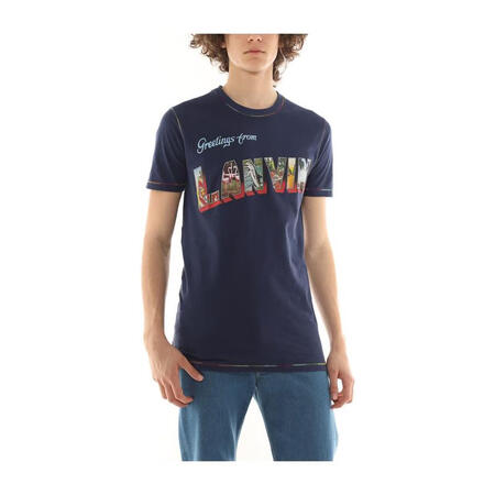 浪凡（LANVIN）男装深蓝圆领短袖T恤休闲百搭基础款 黑色...