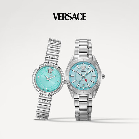 范思哲（VERSACE）情人节礼物时尚冰河蓝气质钢带情侣手表...