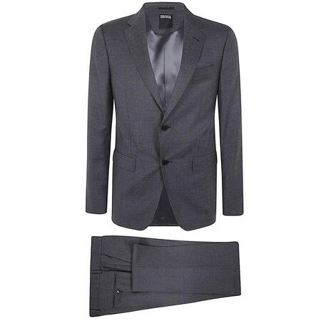 杰尼亚（Zegna）纯男士商务正装西服套装精纺修身显瘦衫 灰...
