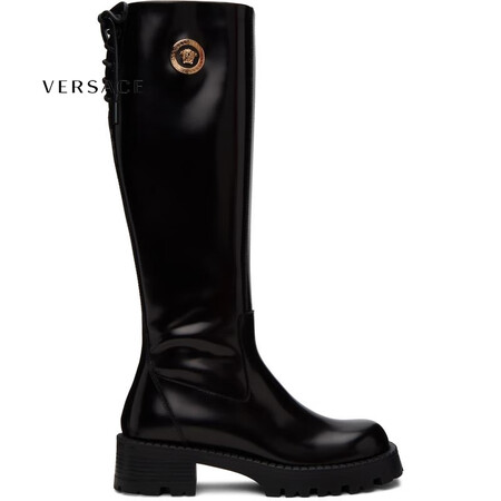 范思哲（VERSACE） 奢侈品 女士 黑色高筒靴 Blac...