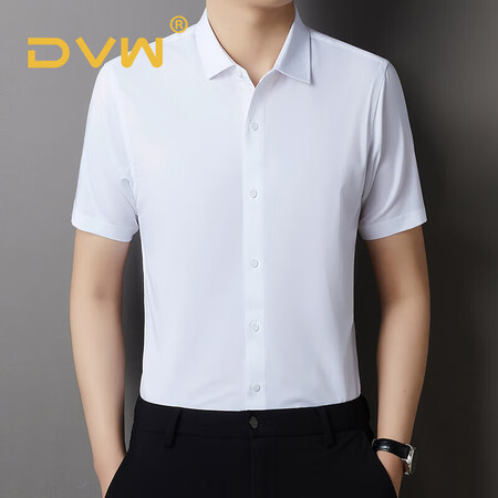 DVW国际奢侈品牌男装短袖衬衫男桑蚕丝商务休闲夏季薄款纯色通...