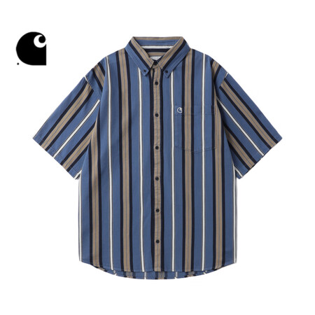 carhartt 衬衫男装春夏新品经典LOGO刺绣撞色条纹宽...