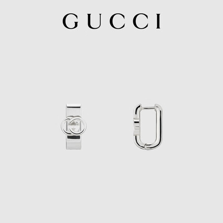 古驰（GUCCI）Interlocking系列环形耳环 银9...
