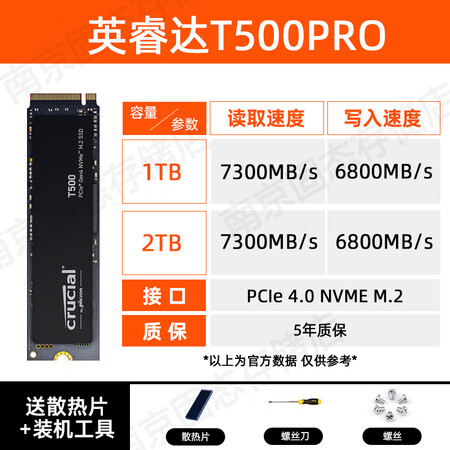 英睿达（crucial）T500P3plus 1TB 2TB...