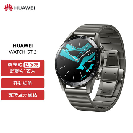 运动智能手表 两周长续航/蓝牙通话/血氧检测 华为gt2 46mm 钛银灰 双
