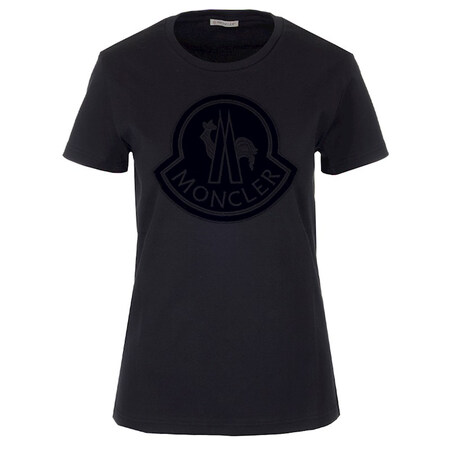 女士黑色棉质丝绒大logo刺绣圆领短袖t恤 黑色 m