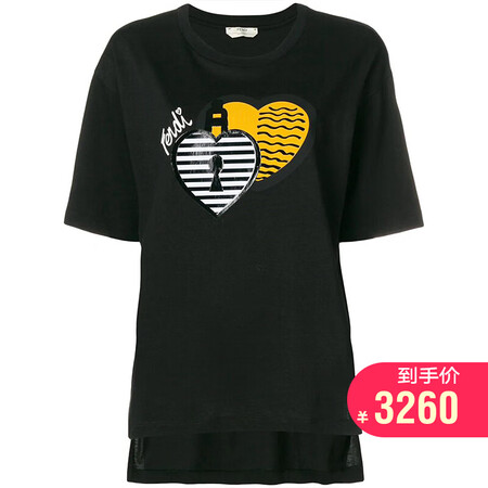 fendi芬迪女装 时尚休闲爱心印花短袖t恤faf077 a47n f0gme 黑色 s