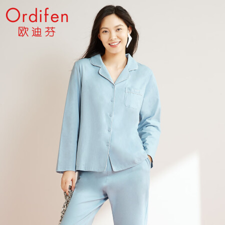 欧迪芬（Ordifen）睡衣女士柔软舒适V领休闲家居服套装 ...