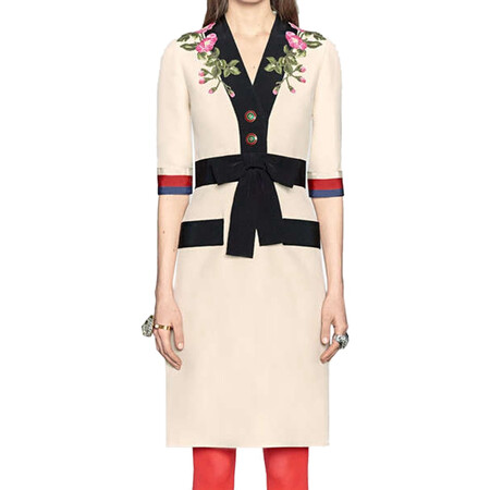 gucci 古驰 花朵图案真丝连衣裙 475852 zjz30 9553 白色 38