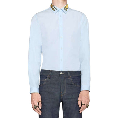 gucci 古驰 男士老虎刺绣纯棉衬衫456706 21131 4868 蓝色 15