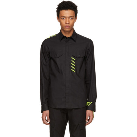 范瑟丝(versus)奢侈品男装 黑色系带口袋衬衫 ssense181403m192004