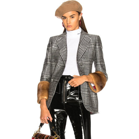 芬迪(fendi)奢侈品女装 1795919326 貂皮皮草翻边双排扣西装外套