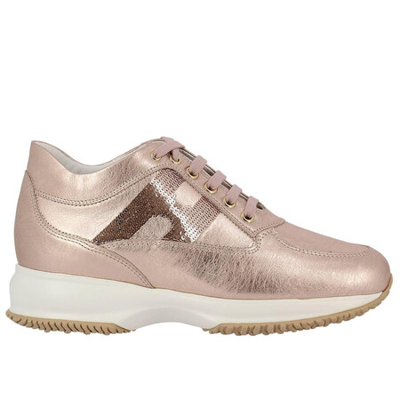 hogan/霍根女士粉金色亮片刺绣h标厚底系带休闲运动鞋 荧光色 38