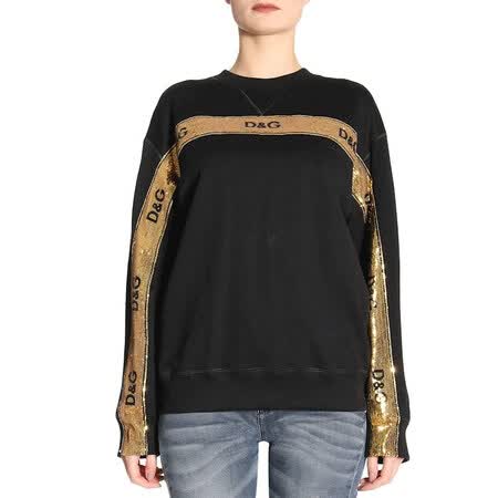 dolce&gabbana/杜嘉班纳女士黑色纯棉金色亮片字母刺绣圆领落肩袖卫衣