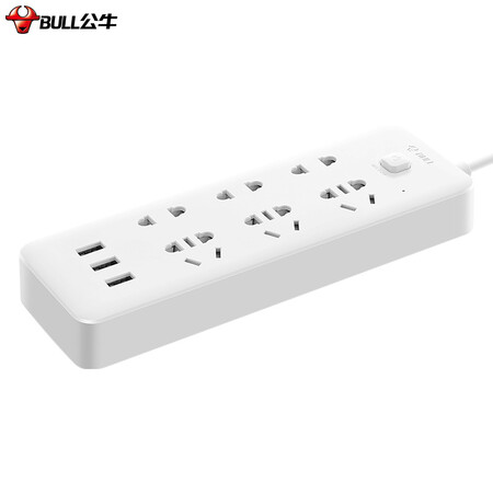 新国标公牛小白usb插座/插线板/插排/排插/ 3usb接口 6孔全长1