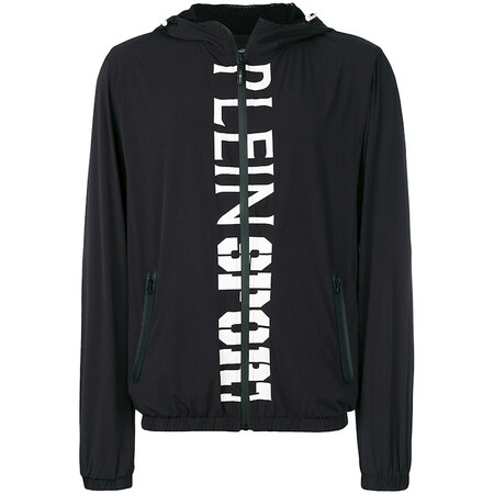 plein sport/pp菲利普普莱因副线男士黑色字母条纹印花连帽卫衣外套