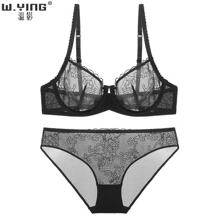 刺绣女士文胸套装性感诱惑欧美内衣内裤胸罩套装 黑色套装 80c【图片