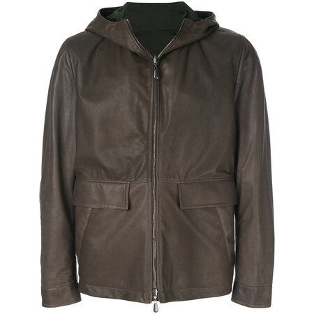 宝缇嘉/bv男装 23676 可反穿连帽皮革夹克 green 46
