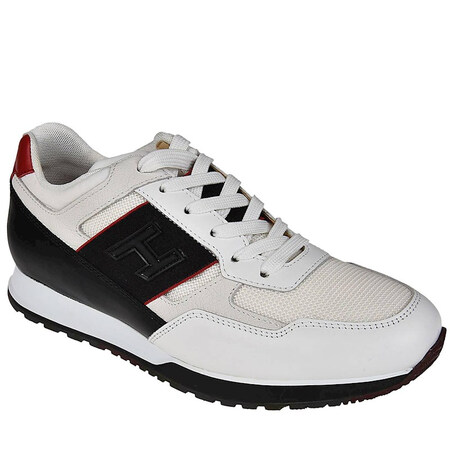 hogan/霍根男士新款黑白牛皮织物撞色拼接h标系带休闲运动鞋 白色 10