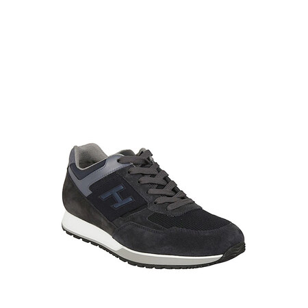 hogan/霍根男士黑蓝色麂皮织物拼接h标系带休闲运动鞋 蓝色 9