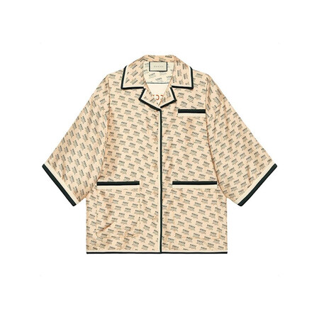 gucci/古琦女士卡其色字母印花黑边真丝睡衣/休闲衬衫 卡其色 42