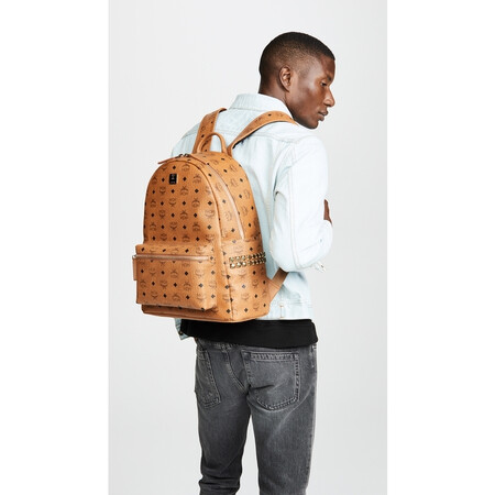 mcm奢侈品男包 stark 中号侧面铆钉背包 白兰地白 均码