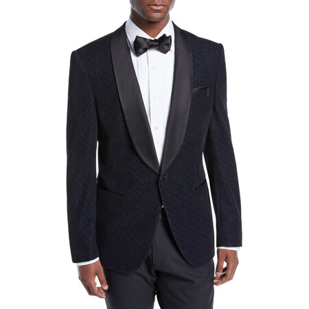 波士boss 奢侈品男装 男士人字纹青果领西装外套 navy 38r