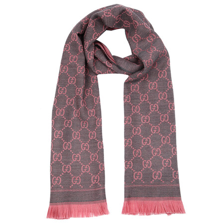 古驰 GUCCI 石墨/粉红色羊毛中长款女士围巾 13348...