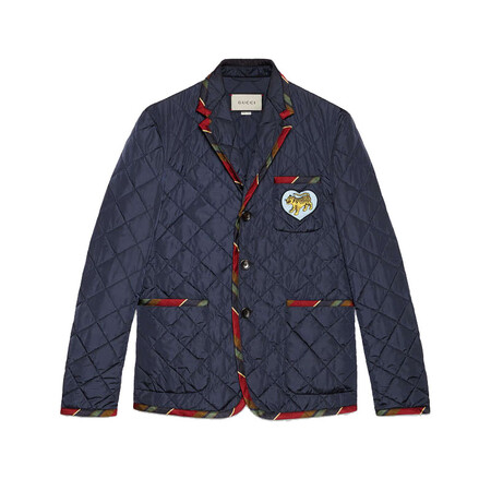 奢爵仕全球购 古驰gucci 男士时尚新款蓝色尼龙棉袄外套夹克468312 z7