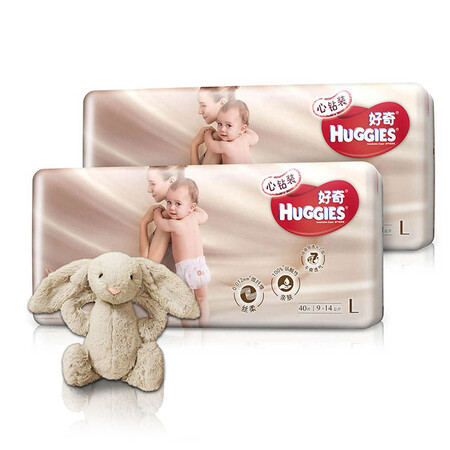 心钻装 婴儿纸尿裤 大号尿不湿 l40片*2包【9-14kg】(赠邦尼兔 卡其色