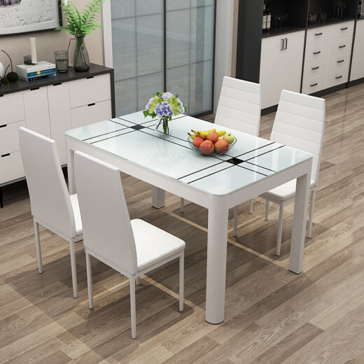 宾贝 餐桌 现代简约家用长方形吃饭桌子4/6人小户型钢化玻璃餐桌椅