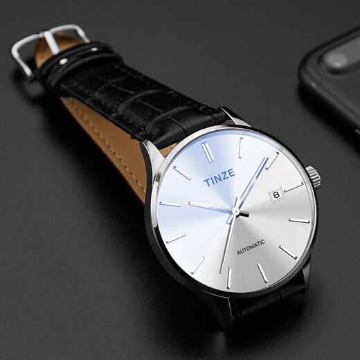 进口机芯天际tinze手表男士机械表时尚潮流商务超薄简约防水真皮表带