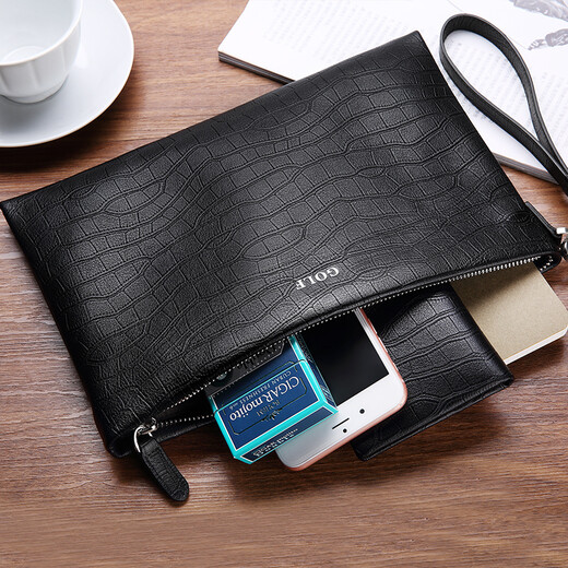 男士手包 【京东转卖】高尔夫golf头层牛皮男士手包多功能鳄鱼纹信封