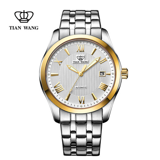 天王表tianwang手表山河系列钢带机械表商务男士手表钟表金色gs5684td