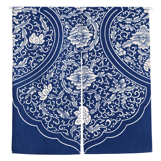 印花布艺门帘乡村古典民族风蓝色隔断帘子厨房青花瓷中式玄关挂帘旗边