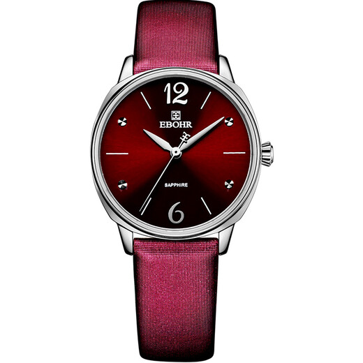 依波ebohr手表时代元素系列简约酒红面绢带石英女表50200269